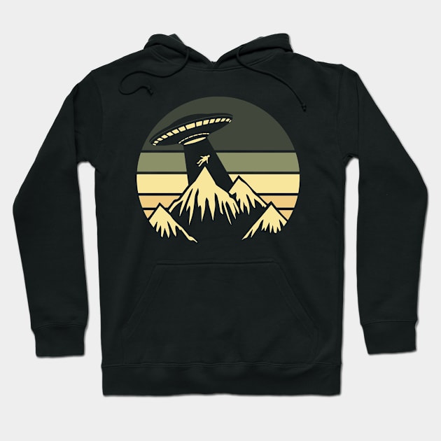 Retro vintage alien ufo mountains Hoodie by Dylante